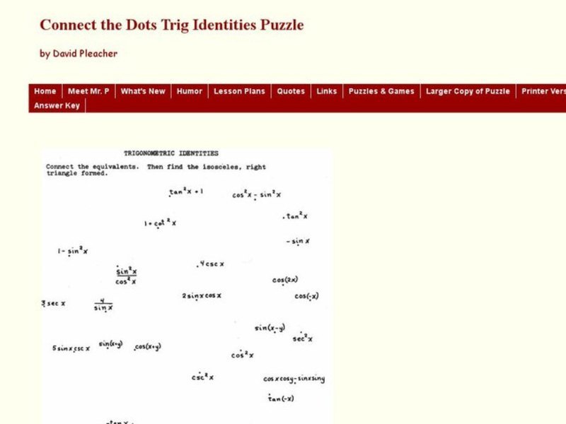 Connect The Dots Trig. Identities Interactive