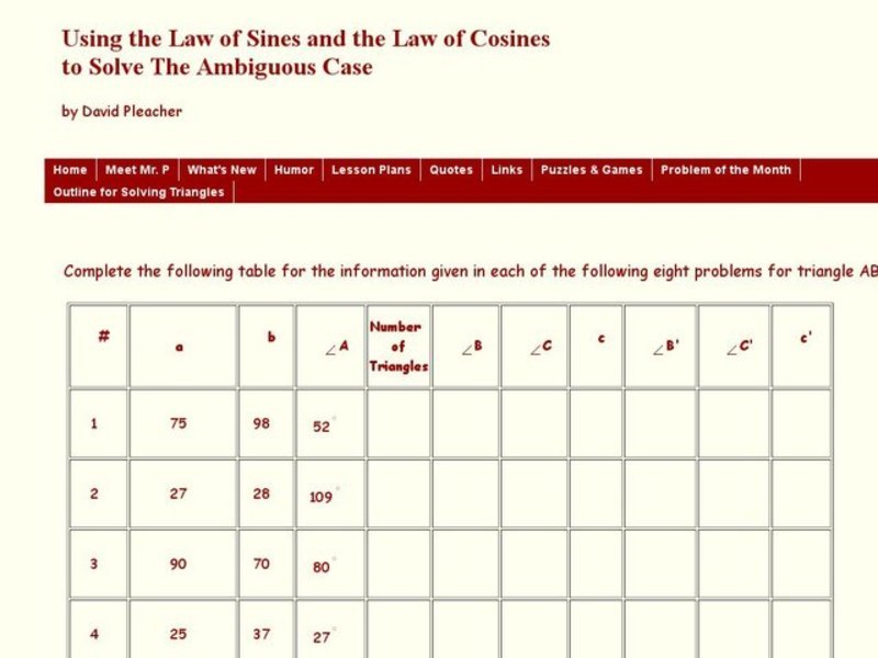 Using Law of Sines and Law of Cosines Interactive