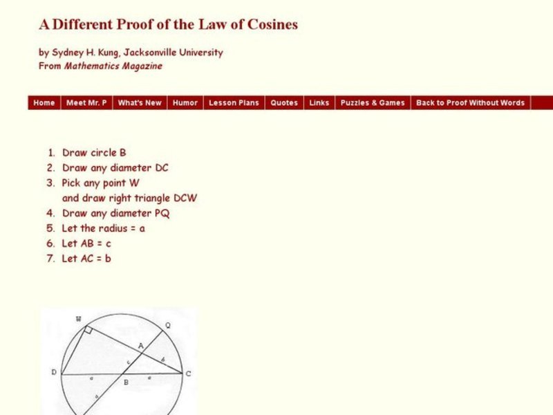 A Different Proof of the Law of Cosines Worksheet