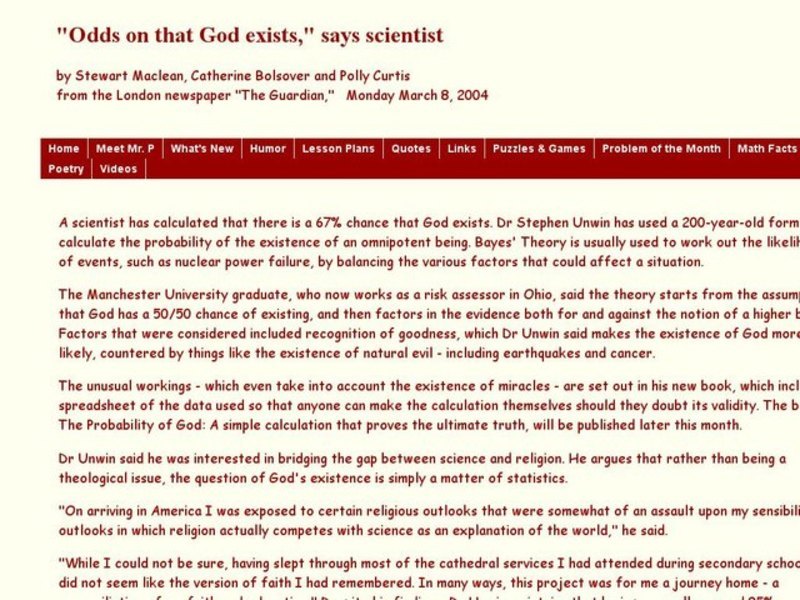The Probability that God Exists Worksheet