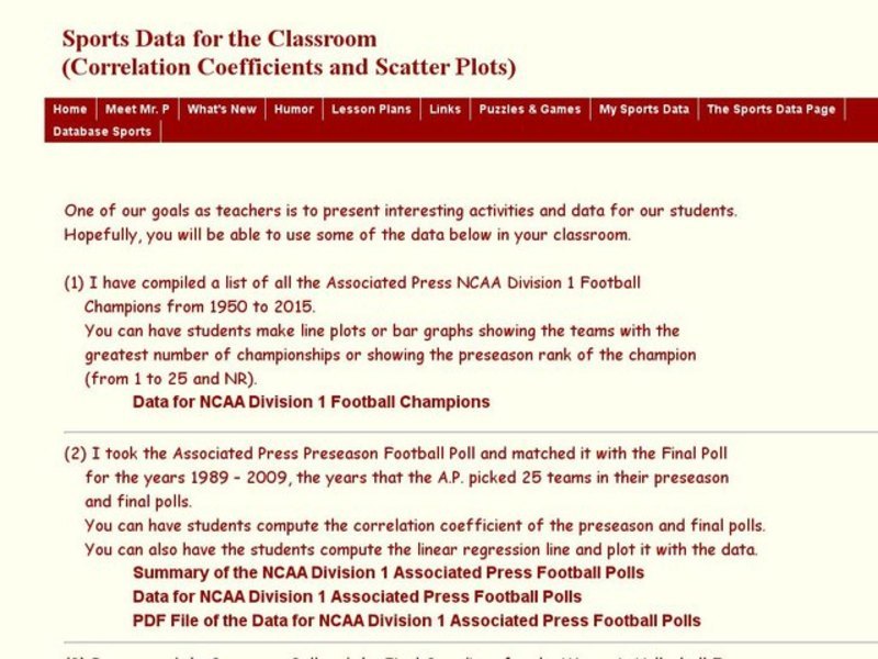 Sports Data for the Classroom Worksheet