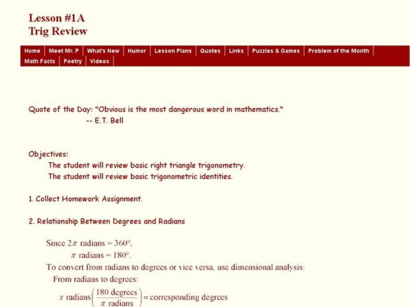 Trig Review Lesson Plan