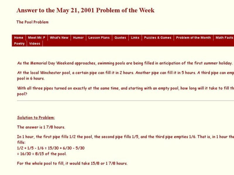 The Pool Problem Worksheet
