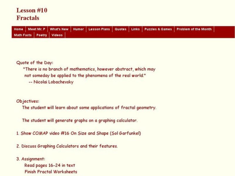 Lesson #10 Fractals Lesson Plan
