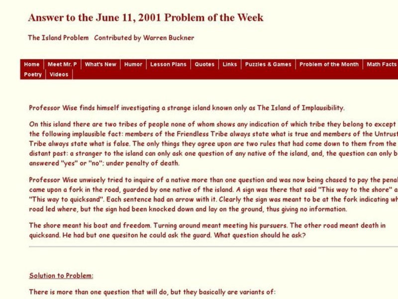 The Island Problem Worksheet