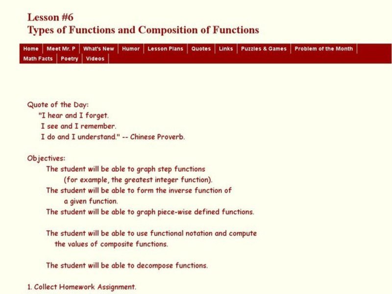 Types of Functions and Composition of Functions Lesson Plan