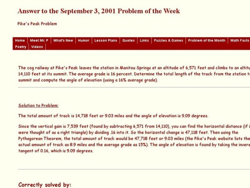 Pike's Peak Problem Worksheet