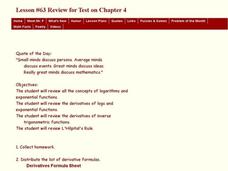 Lesson #63 Review for Test on Chapter 4 Lesson Plan