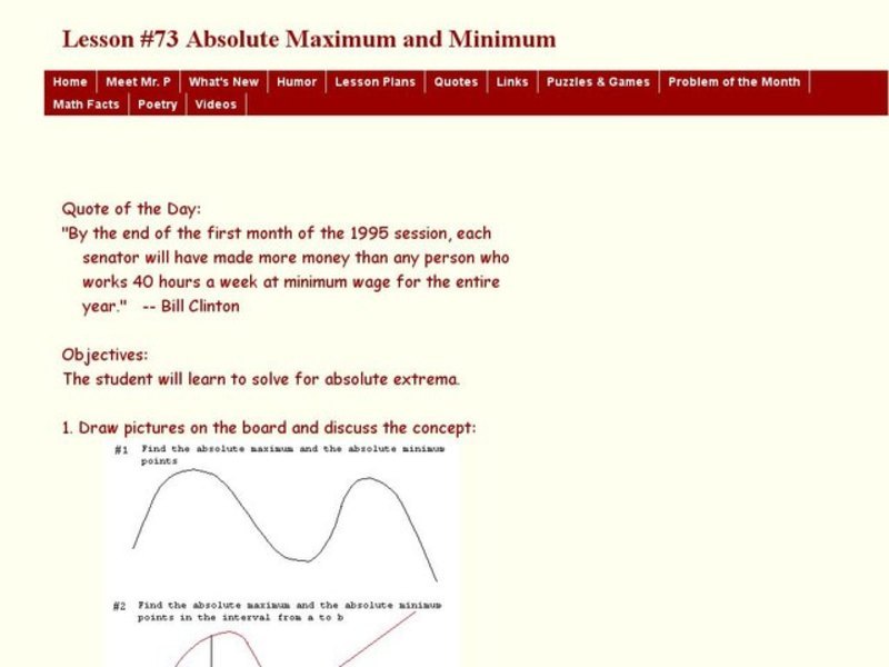 Lesson #73 Absolute Maximum and Minimum Lesson Plan
