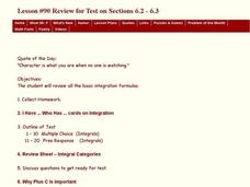 Review for Test on sections 6.2-6.3 Lesson Plan