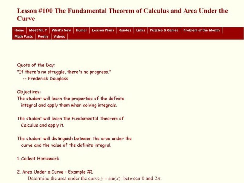 The Fundamental Theorem of Calculus and Area Under the Curve Lesson Plan