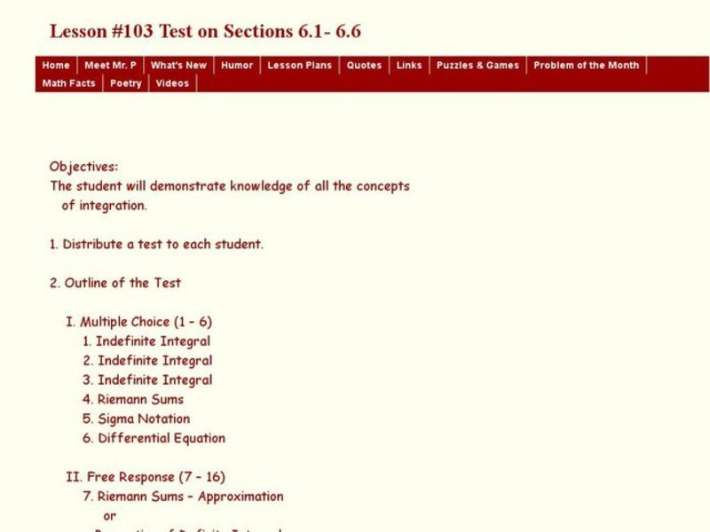 Test on Section 6.1-6.6 Lesson Plan