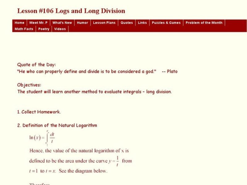 Lesson #106 Logs and Long Division Lesson Plan