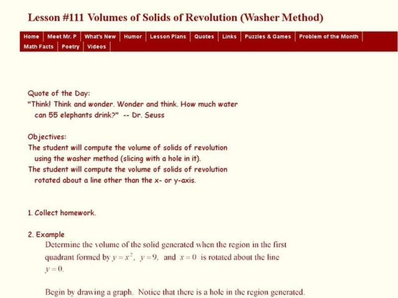 Volumes of Solids and Revolution Lesson Plan