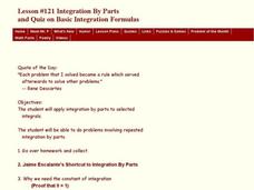 Integration By Parts and Quiz on Basic Integration Formulas Lesson Plan