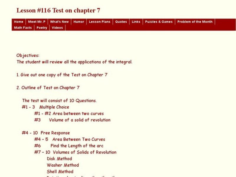 Test on Chapter 7 Lesson Plan