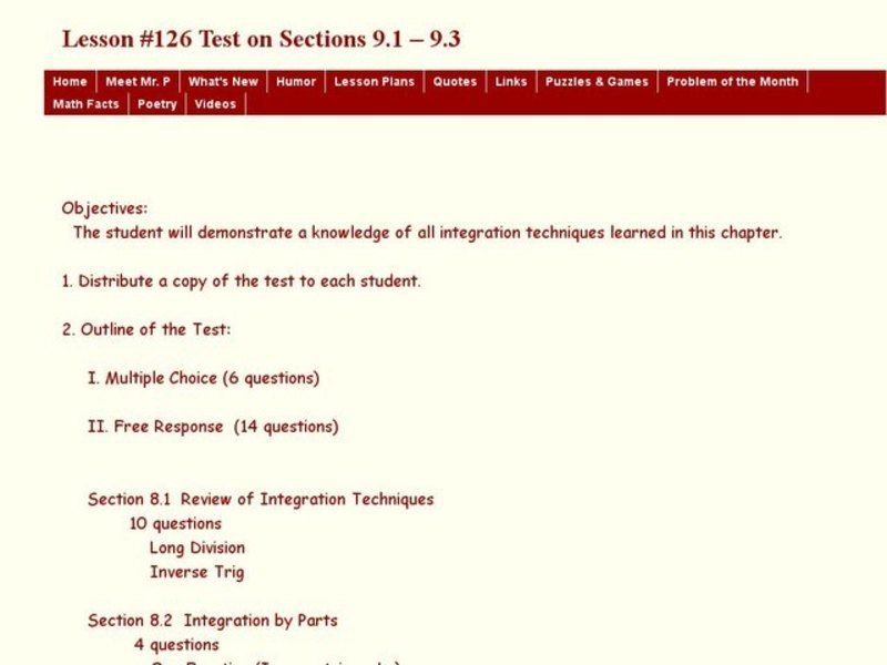Test on Sections 9.1-9.3 Lesson Plan