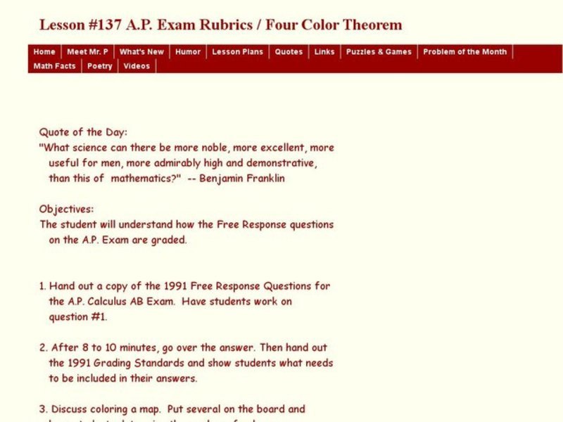 AP Exam Rubrics/ Four Color Theorem Lesson Plan