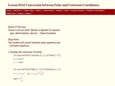Lesson #163 Conversion Between Polar and Cartesian Coordinates Lesson Plan