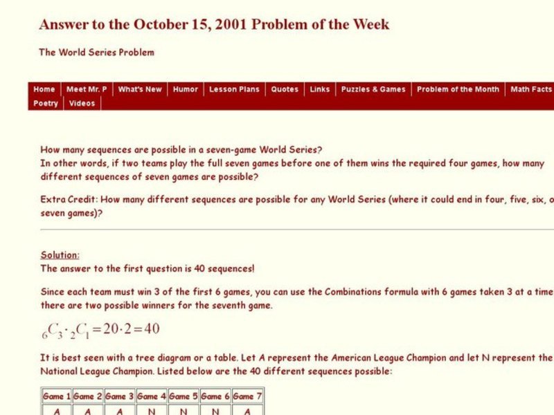 The World Series Problem Worksheet