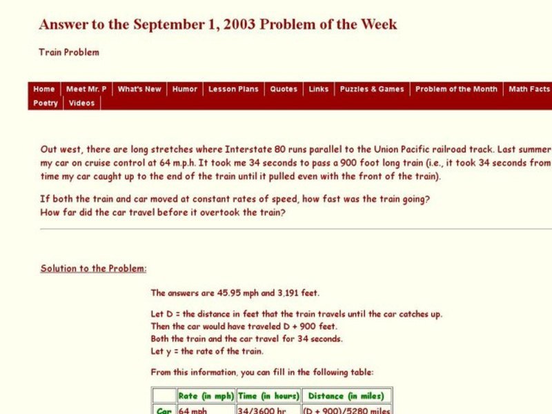 Train Problem Worksheet