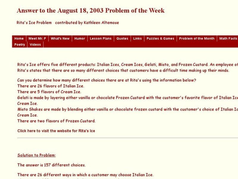 Rita's Ice Cream Worksheet