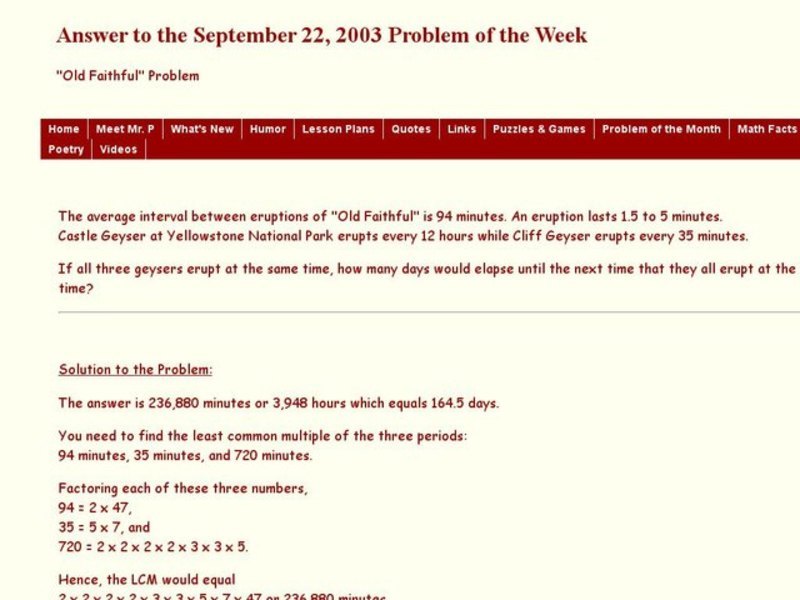 Old FaithFul Problem Worksheet