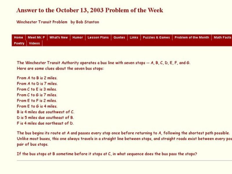 Winchester Transit Problem Worksheet