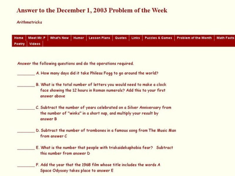 Arithmetricks Worksheet