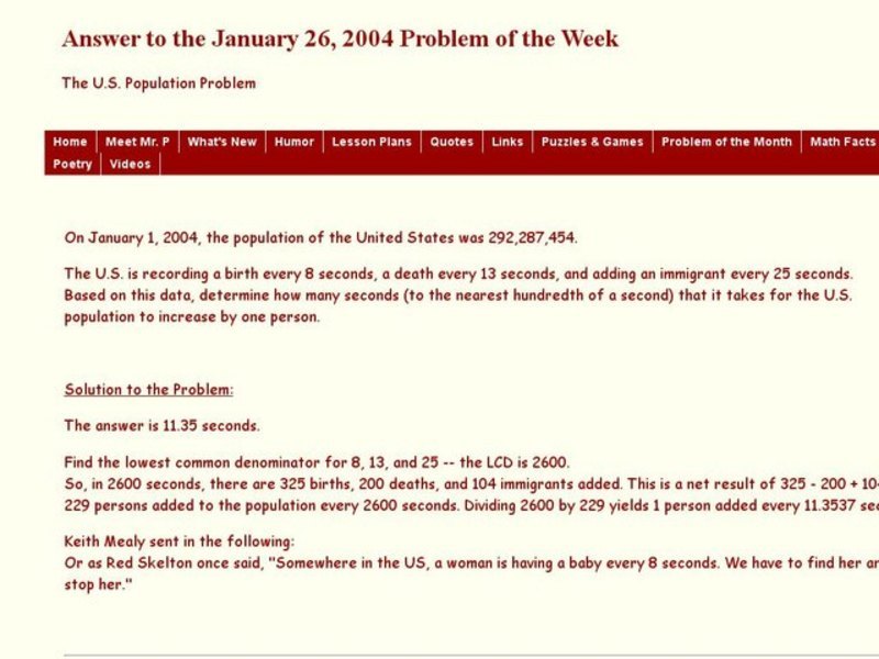 The US Population Problem Lesson Plan