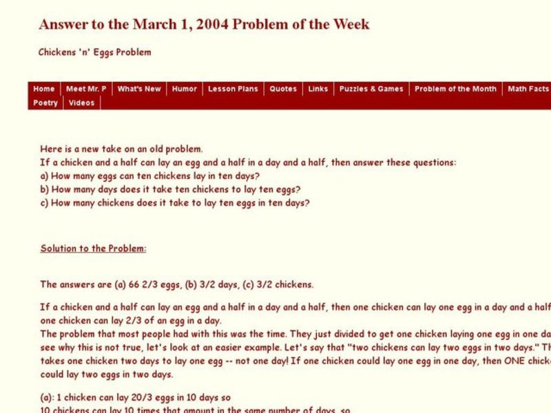 Chicken 'n' Eggs Problem Worksheet