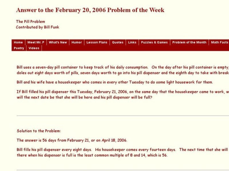 The Pill Problem involving LCM Interactive