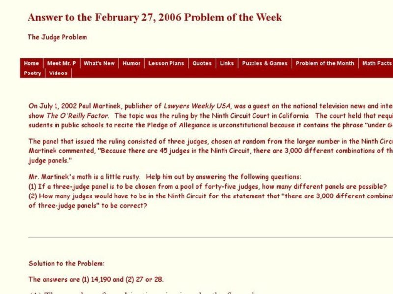 The Judge Problem: Combinations Worksheet