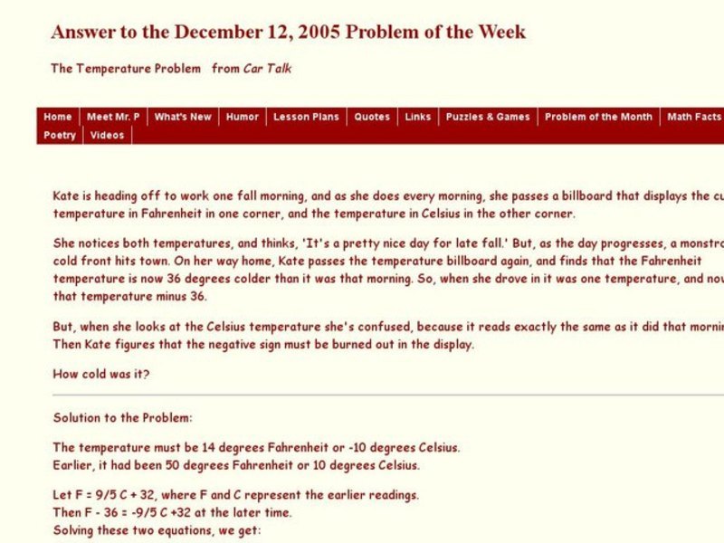 The Temperature Problem Worksheet