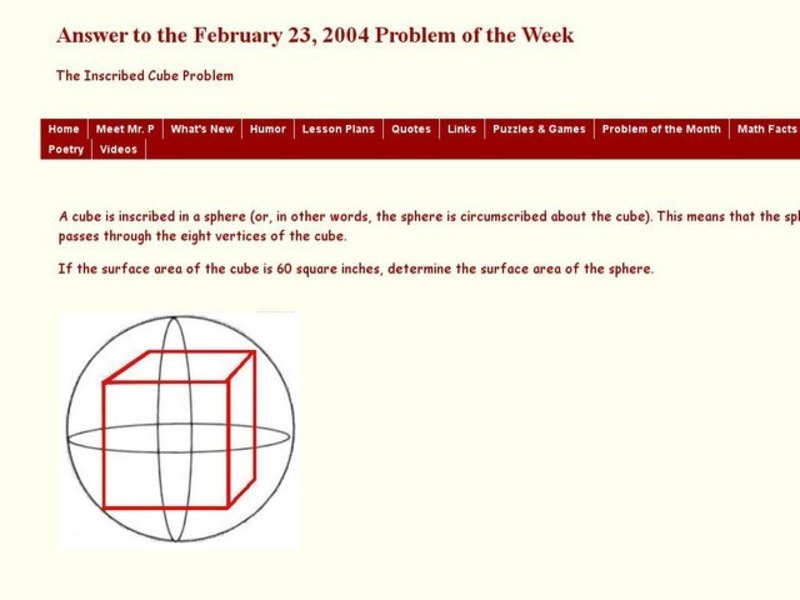 The Inscribed Cube Problem Worksheet
