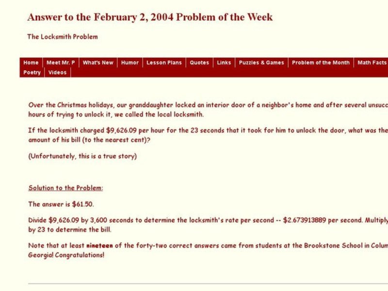 The Locksmith Problem Worksheet