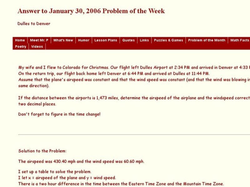 Dulles to Denver Worksheet