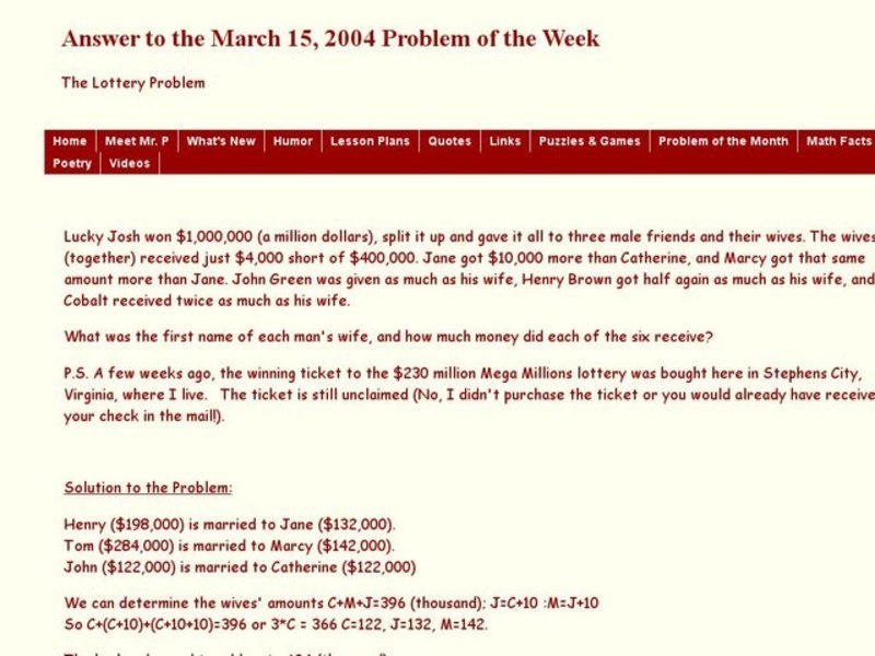 The Lottery Ptoblem Worksheet