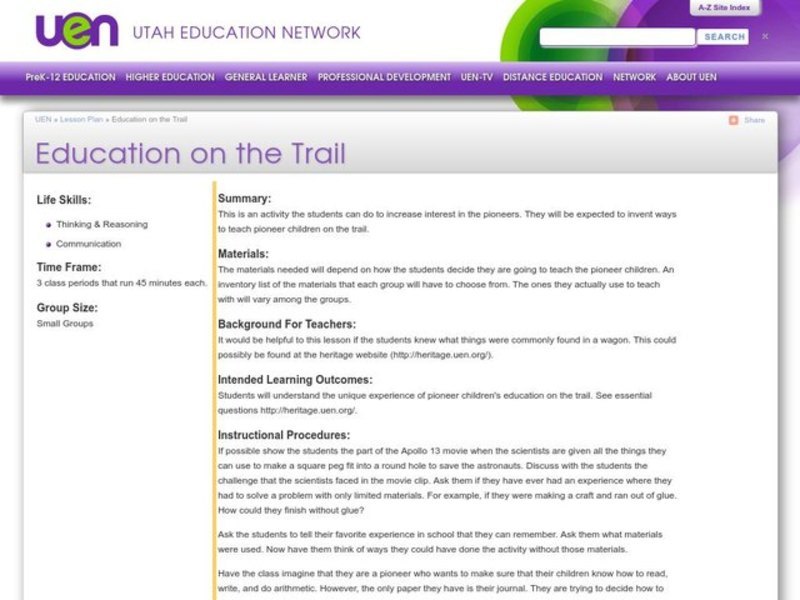 Education on the Trail Lesson Plan