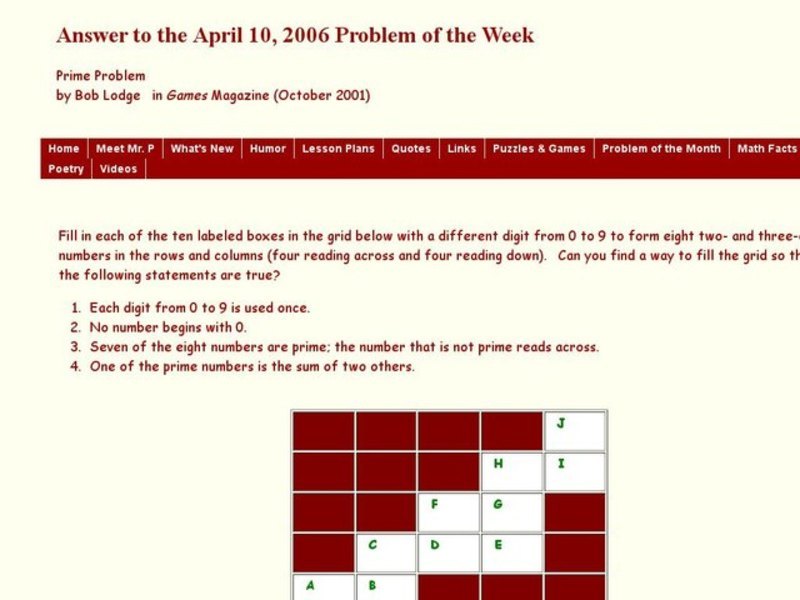 Prime Problem Worksheet