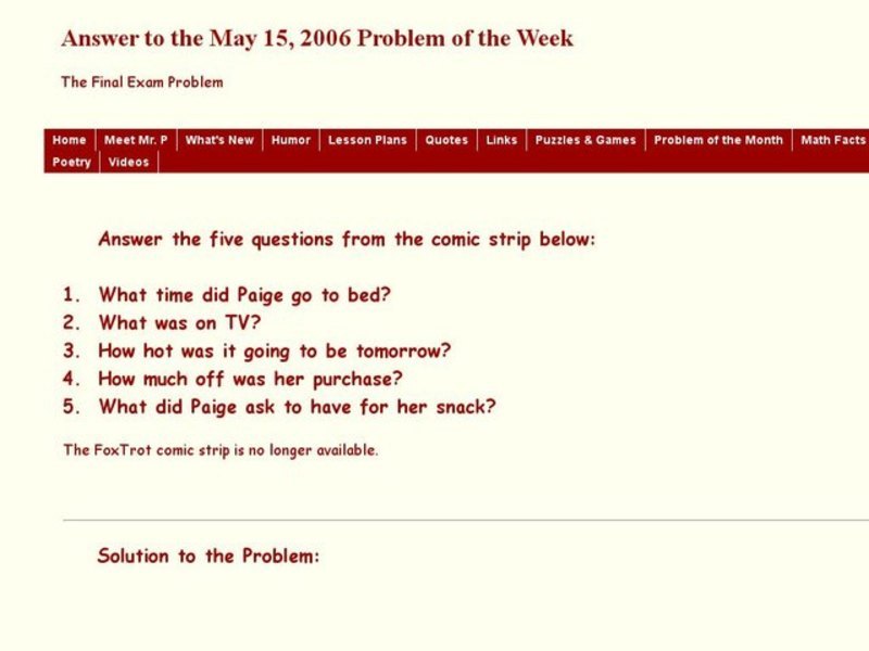 The Final Exam Problem Worksheet