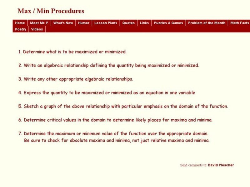 Seven Step Max/Min Procedure Worksheet