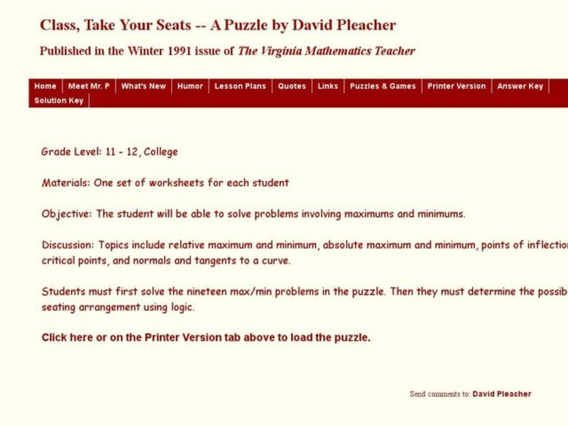 Class, Take Your Seats Worksheet