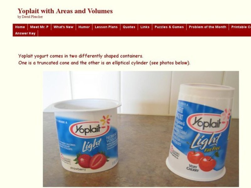 Yoplait with Areas and Volumes Interactive