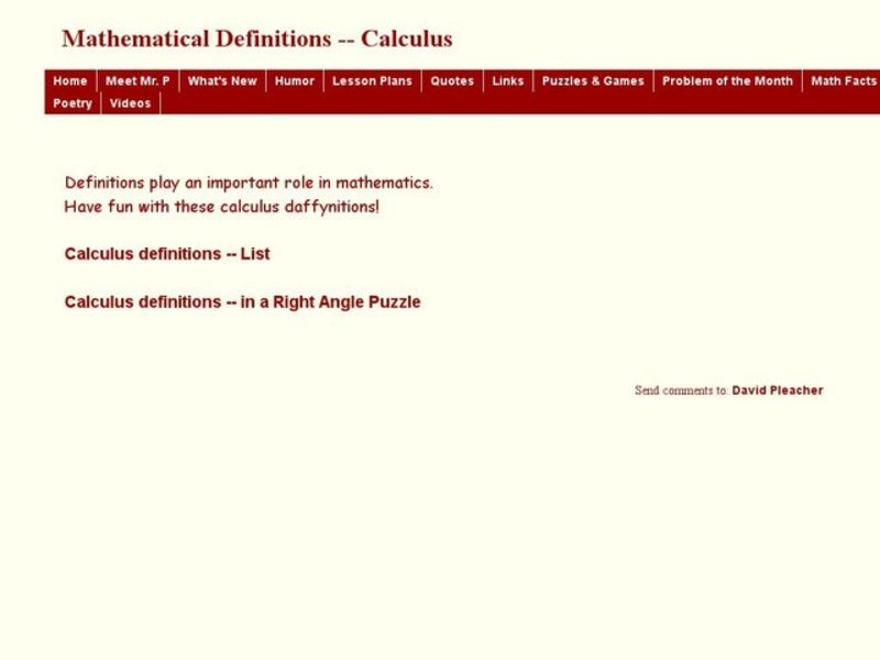 Mathematics Definitions -- Calculus Interactive