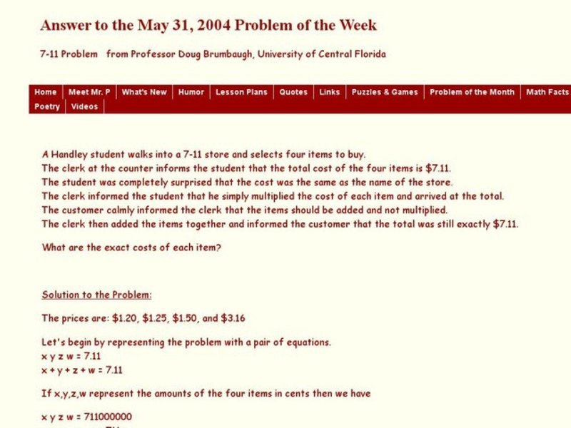 Answer to May 31 Word Problem Worksheet