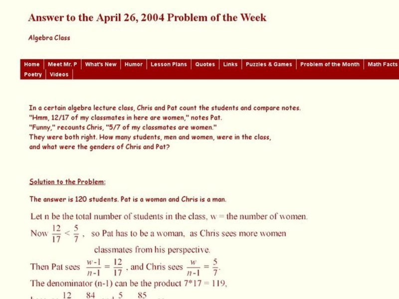 Algebra Class Worksheet