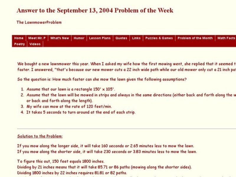 The Lawnmower Problem Worksheet