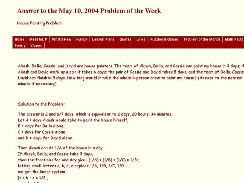 House Painting Problems Worksheet