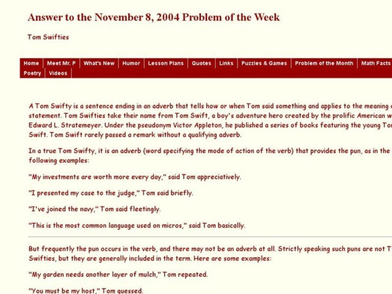 Tom Swifties Worksheet